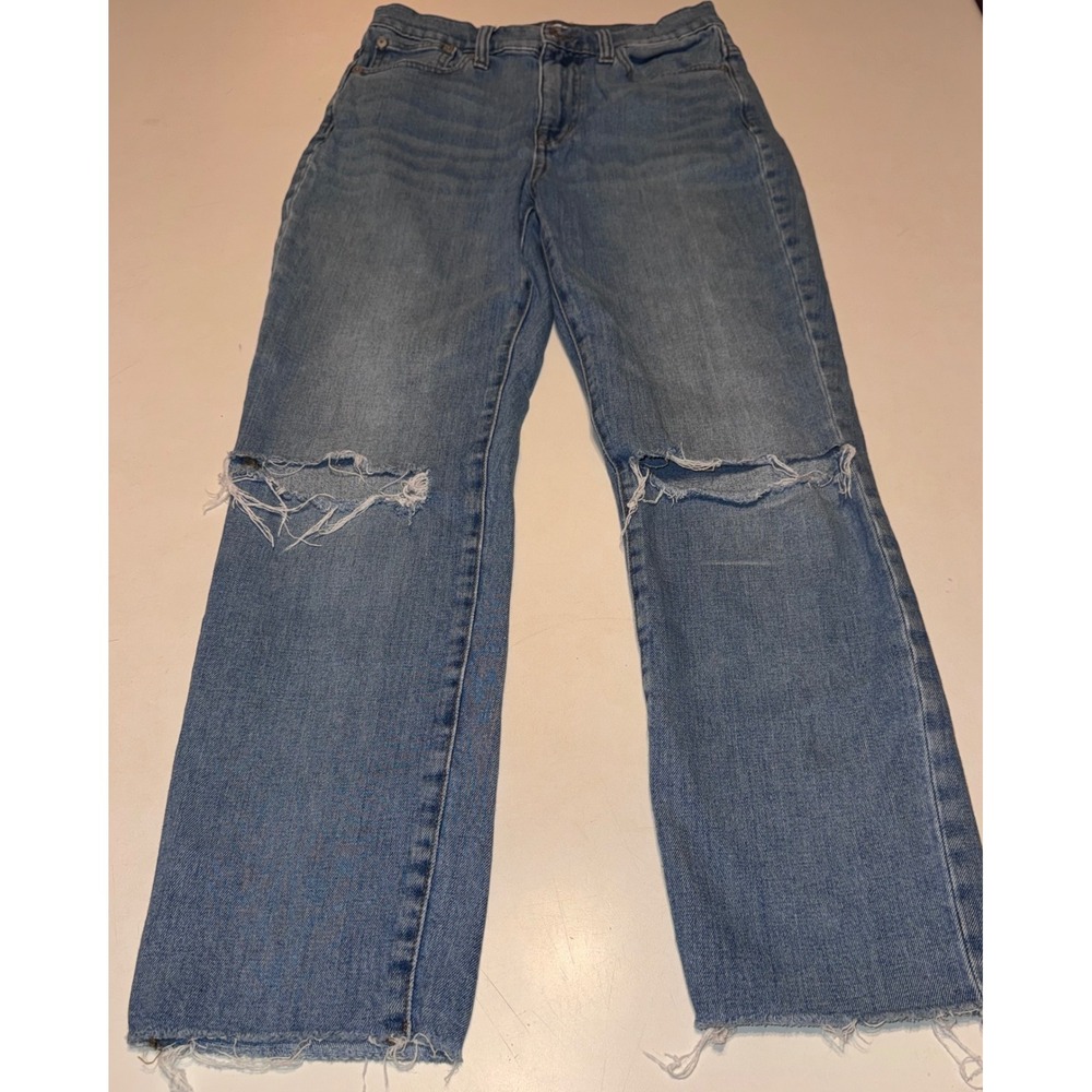 Madewell High-Rise Slim Crop Boyjean Distressed Raw Hem Jeans Size 25